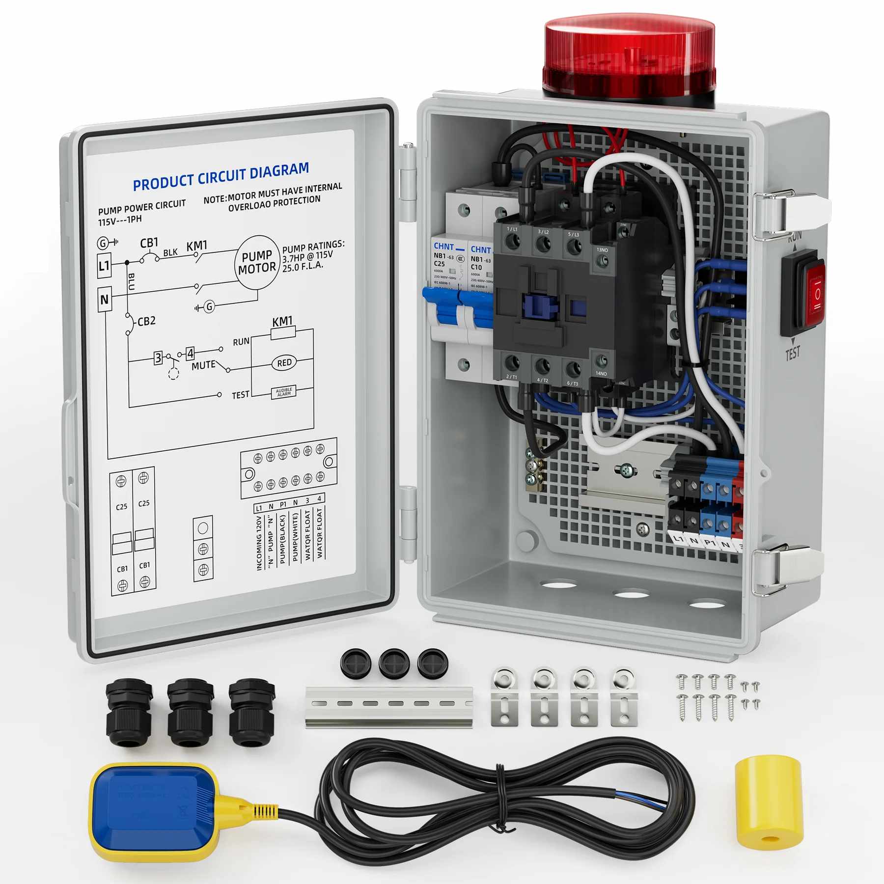 Alarma automática de agua alta para sistemas de bomba de sumidero con alarma de 110 dB