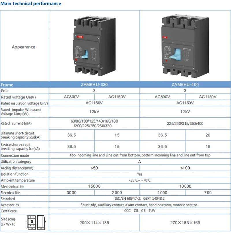 AC800V MCCB 63A Circuit Breaker